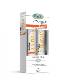 Power Of Nature Promo Vitamin C 1000mg Plus Propolis - Συμπλήρωμα Διατροφής Βιταμίνης C Και Πρόπολης, 20 αναβράζοντα δισκία + Vitamin c 500mg - Συμπλήρωμα Διατροφής Βιταμίνης C, 20 αναβράζοντα δισκία