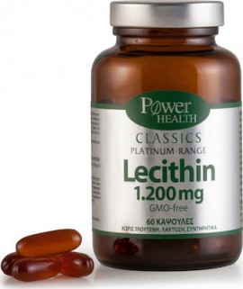 Power Health Classics Platinum Lecithin 1200mg 60 caps. Σκεύασμα με λεκιθινη σόγιας που συμβάλλει στη μείωση της χοληστερίνης και των τριγλυκεριδίων, στην απώλεια βάρους, στη πρόληψη καρδιαγγειακών παθήσεων και στη βελτίωση της λειτουργίας του εγκεφάλου.