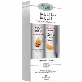 Power Health Multi Plus Multi Daily Multivitamin με Στέβια 20 Αναβράζοντα δισκία + Δώρο Vitamin C 500mg Πορτοκάλι 20 Αναβράζοντα δισκία