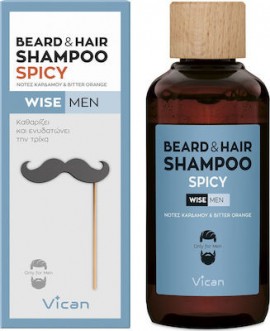 VICAN Wise Men Beard & Hair Shampoo Spicy Σαμπουάν για τα Γένια & τα Μαλλιά των Ανδρών με Άρωμα Κάρδαμου & Bitter Orange 200ml