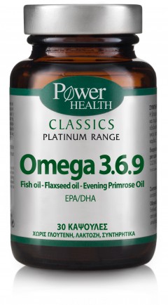 Power Health Classics Platinum Omega 3-6-9 30 caps. Τριπλός συνδυασμός, υψηλής καθαρότητας, Ω-λιπαρών οξέων για πλήρη κάλυψη σε Ω-λιπαρά οξέα και επιπλέον προστασίας της καρδιάς, των λειτουργιών του εγκεφάλου και της ανάπτυξης.