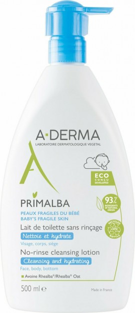 A-Derma Primalba No-Rinse Cleansing Lotion (500ml) - Βρεφικό Γαλάκτωμα Καθαρισμού, Πρόσωπο & Σώμα