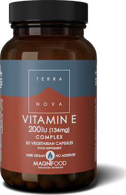 Terranova Vitamin E Complex 200iu (134mg) Συμπλήρωμα Διατροφής Με Βιταμίνη Ε Και Υπερτροφές, 50caps. Συμπλήρωμα διατροφής που συμβάλει στην προστασία των κυττάρων από το οξειδωτικό στρες & την ενίσχυση του ανοσοποιητικού.