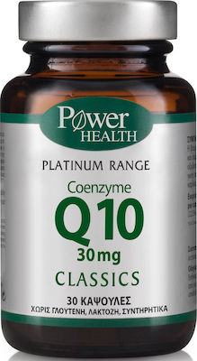 Power Health Classics Platinum Q10 30 caps. Σκεύασμα με υψηλής καθαρότητας αντιοξειδωτικό συνένζυμο Q10 που συμβάλλει στην υγεία της καρδιάς, του δέρματος και ενισχύει την αντοχή.