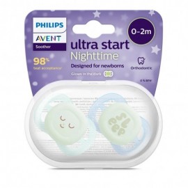 Philips Avent Ultra Start Nighttime SCF075 Ορθοδοντικές Πιπίλες Σιλικόνης 0-2m, 2τεμ