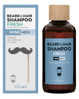 VICAN Wise Men Beard & Hair Shampoo Fresh Σαμπουάν για τα Γένια & τα Μαλλιά των Ανδρών με Άρωμα Σανταλόξυλου & Musk 200ml