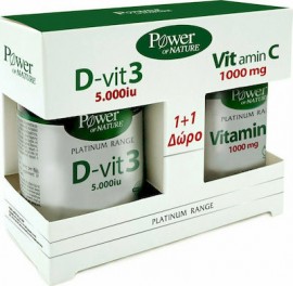 POWER HEALTH PLATINUM D-VIT 3 5000iPower Health Classics Platinum Range Vitamin D-Vit3 5000iu 60 ταμπλέτες & Vitamin C 1000mg 20 ταμπλέτεςu 60s+ΔΩΡΟ VIT C 1000MG