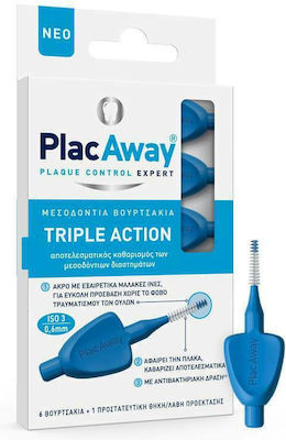 Plac Away Triple Action Μεσοδόντια Βουρτσάκια 0.6mm ISO 3, Μπλε, 6τεμ