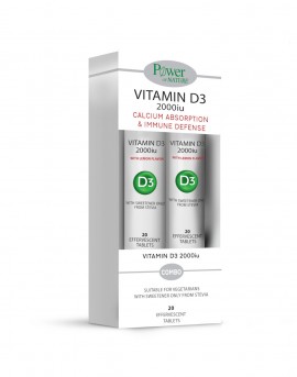 Power Of Nature Promo Vitamin D3 2000IU - Συμπλήρωμα Διατροφής Βιταμίνης D3, 2x20 αναβράζοντα δισκία (1+1)