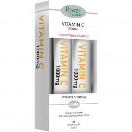 Power of Nature Πακέτο Προσφοράς Vitamin C 1000mg, 2x20 Effer.tabs Συμπλήρωμα Διατροφής με Βιταμίνη C για την Ενίσχυση του Ανοσοποιητικού με Γεύση Πορτοκάλι