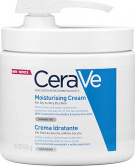 CeraVe Moisturising Cream For Dry To Very Dry Skin Pump Ενυδατική Κρέμα για Ξηρό έως Πολύ Ξηρό Δέρμα με Αντλία 454gr