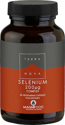 Terranova Selenium 200μg Complex Συμπλήρωμα Διατροφής 50 Caps. Συμβάλλει στη φυσιολογική λειτουργία του θυροειδούς και του ανοσοποιητικού συστήματος.