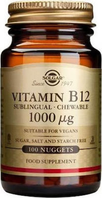 Solgar Vitamin B12 1000 μg Μασώμενα Δισκία Βιταμίνη B12 για την Ομαλή Λειτουργία του Νευρικού Συστήματος, 100nuggets
