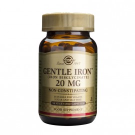 Solgar Gentle Iron Συμπλήρωμα διατροφής 20mg 90vegcaps. Σκεύασμα δισγλυκινικού σιδήρου εύκολης απορρόφησης και υψηλής βιοδιαθεσιμότητας χρήσιμος σε περιπτώσεις σιδηροπενικής αναιμίας.